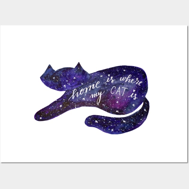 Watercolor galaxy cat - purple Wall Art by wackapacka